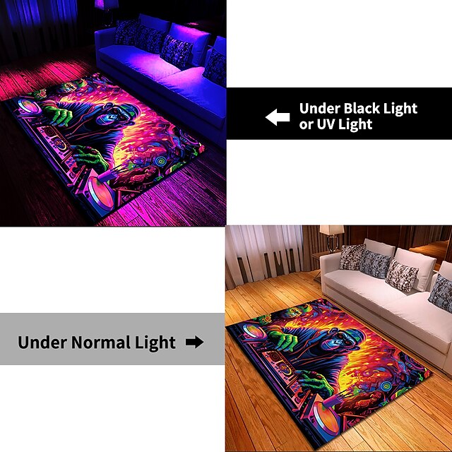 Blacklight Rug UV Reactive Glow in the Dark Area Rug Kitchen Mat Non-Slip Oil Proof Chimpanzees DJ Floor Mat Livingroom Rug Indoor Outdoor Mat Bedroom Decor Bathroom Mat Entrance Rug Door Mat