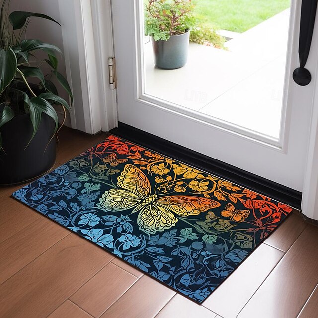 Folk Art Butterflies Doormat Floor Mats Washable Rugs Kitchen Mat Non-Slip Oil Proof Rug Indoor Outdoor Mat Bedroom Decor Bathroom Mat Entrance Rug