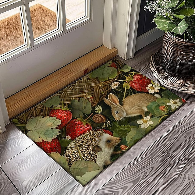 Hedgehog Fruits Doormat Kitchen Mat Floor Mat Non-Slip Area Rug Oil Proof Rug Indoor Outdoor Mat Bedroom Decor Bathroom Mat Entrance Rug