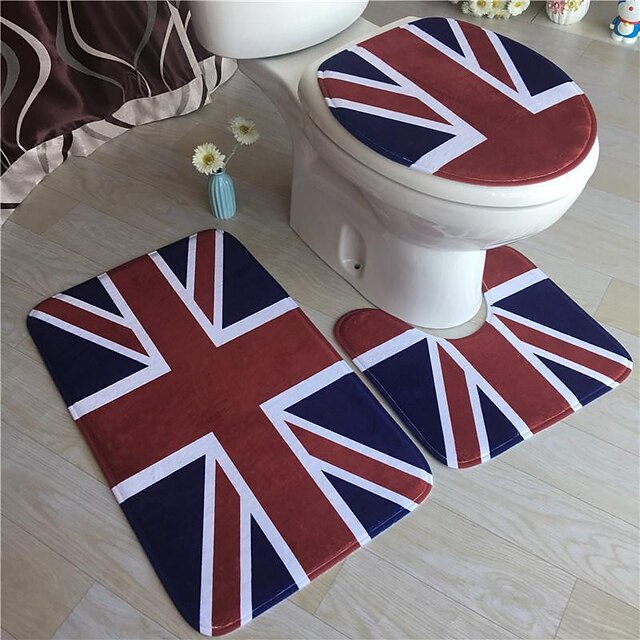 3Pcs/Set Bathroom Non-Slip Pedestal Rug + Lid Toilet Cover + Bath Mat Washable