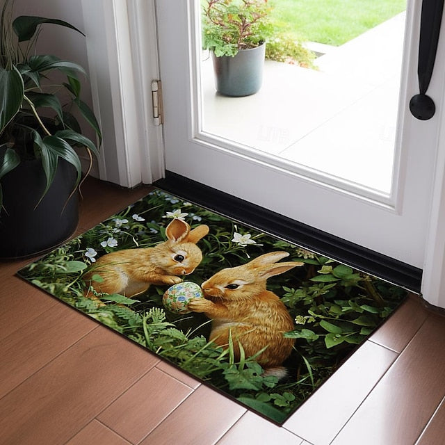 Easter Rabbits Egg Doormat Floor Mats Washable Rugs Kitchen Mat Non-Slip Oil Proof Rug Indoor Outdoor Mat Bedroom Decor Bathroom Mat Entrance Rug