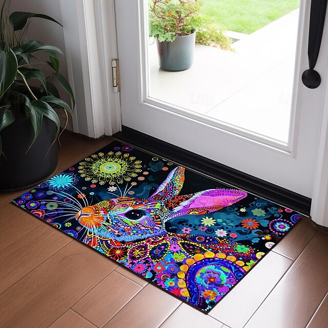 Painting Rabbit Easter Doormat Floor Mats Washable Rugs Kitchen Mat Non-Slip Oil Proof Rug Indoor Outdoor Mat Bedroom Decor Bathroom Mat Entrance Rug