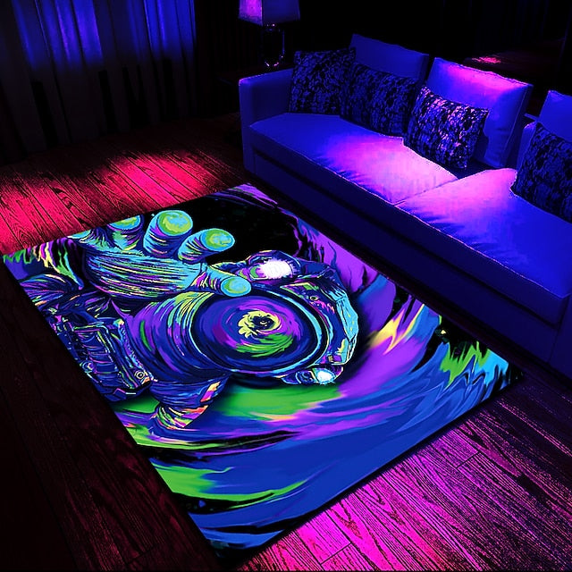 Tree of Life Blacklight Rug Carpet Floor Mat UV Reactive Glow in the Dark Rug Large Non-Slip Rug Mat Carpet for Room Decor