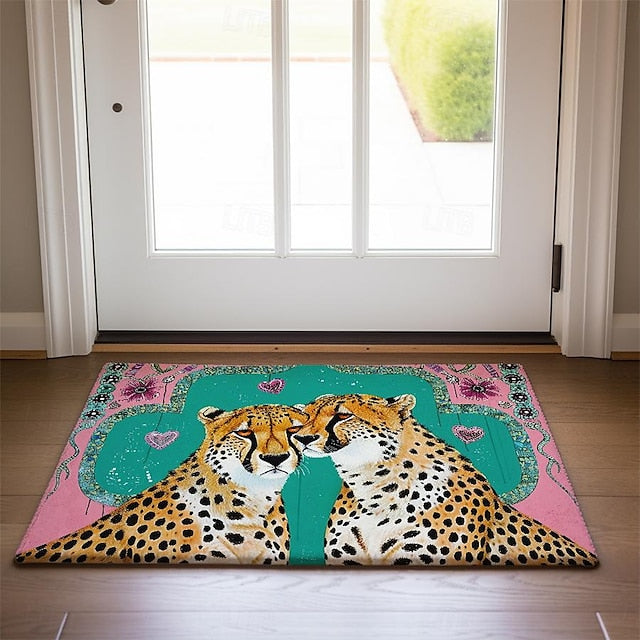 Duo Leopards Doormat Floor Mats Washable Rugs Kitchen Mat Non-Slip Oil Proof Rug Indoor Outdoor Mat Bedroom Decor Bathroom Mat Entrance Rug