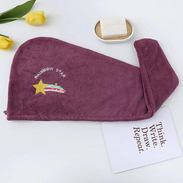 Dry Hair Cap Embroidery Cap Double-Layer Shower Cap Quick-Drying Strong Water Absorption Thickened Home Bag Hair Dry Hair Towel Back To School College Student