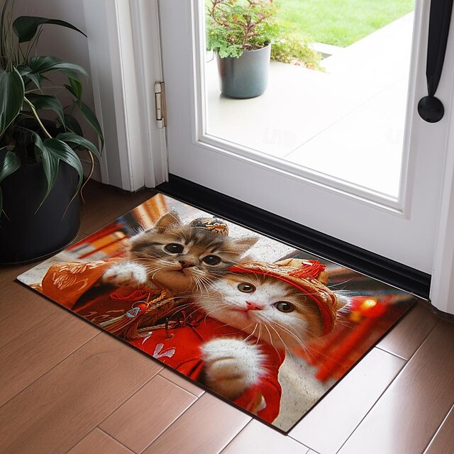 Red Cloth Cat Doormat Floor Mats Washable Rugs Kitchen Mat Non-Slip Oil Proof Rug Indoor Outdoor Mat Bedroom Decor Bathroom Mat Entrance Rug