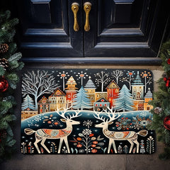 Reindeers Doormat Floor Mats Washable Rugs Kitchen Mat Scandinavian Folk Art Non-Slip Oil Proof Rug Indoor Outdoor Mat Bedroom Decor Bathroom Mat Entrance Rug