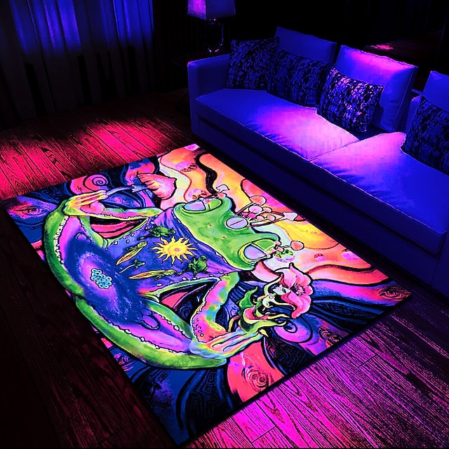 Tree of Life Blacklight Rug Carpet Floor Mat UV Reactive Glow in the Dark Rug Large Non-Slip Rug Mat Carpet for Room Decor