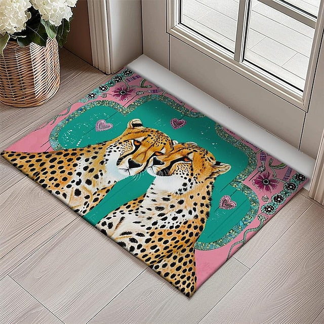 Duo Leopards Doormat Floor Mats Washable Rugs Kitchen Mat Non-Slip Oil Proof Rug Indoor Outdoor Mat Bedroom Decor Bathroom Mat Entrance Rug