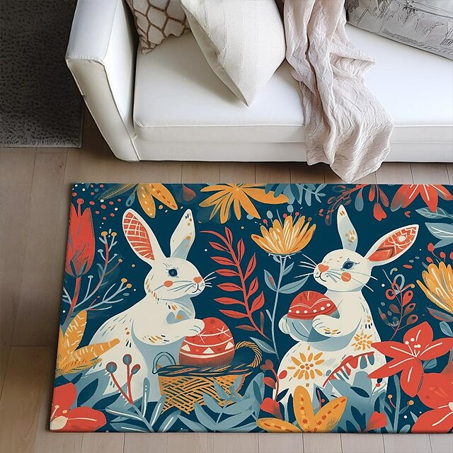 Forest Easter Bunny Area Rug Kitchen Mat Non-Slip Oil Proof Floor Mat Livingroom Rug Indoor Outdoor Mat Bedroom Decor Bathroom Mat Entrance Rug Door Mat