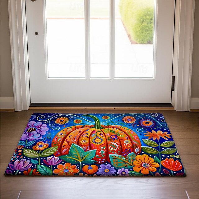 Autumn Pumpkin Folk Art Doormat Kitchen Mat Floor Mat Non-Slip Area Rug Oil Proof Rug Indoor Outdoor Mat Bedroom Decor Bathroom Mat Entrance Rug