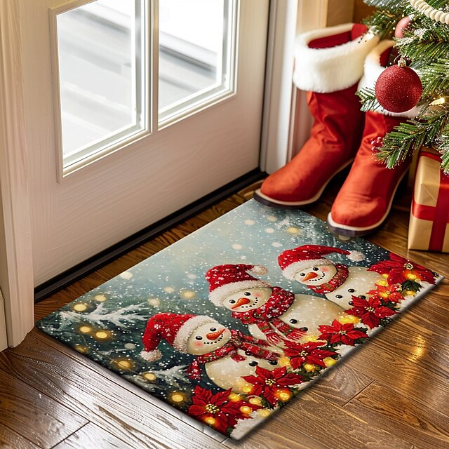 Christmas Decorations Doormat Snowman Kitchen Mat Floor Mat Non-Slip Area Rug Oil Proof Rug Indoor Outdoor Mat Bedroom Decor Bathroom Mat Entrance Rug