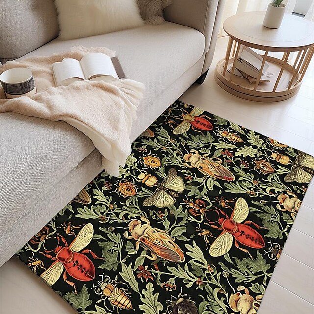 Floral Insects Area Rug Kitchen Mat Non-Slip Oil Proof Floor Mat Livingroom Rug Indoor Outdoor Mat Bedroom Decor Bathroom Mat Entrance Rug Door Mat