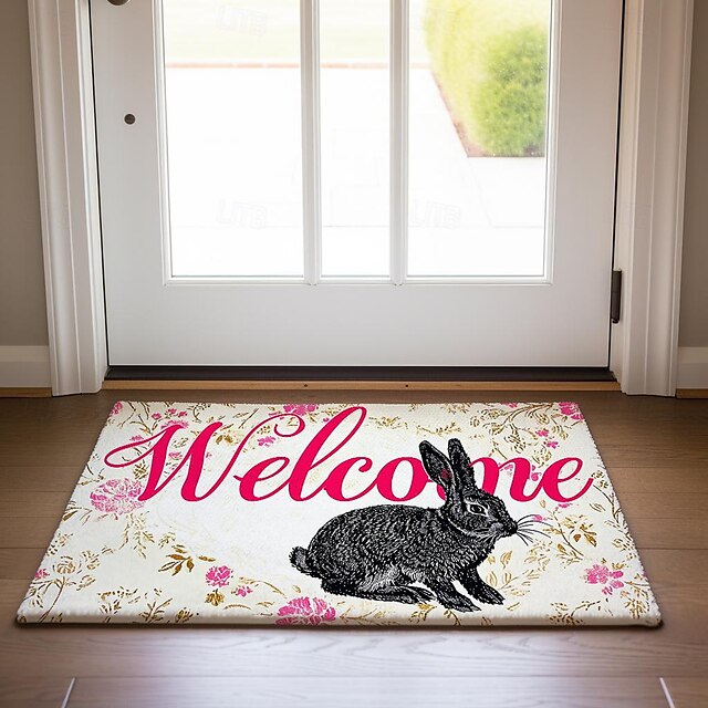 Welcome Rabbits Doormat Floor Mats Washable Rugs Kitchen Mat Non-Slip Oil Proof Rug Indoor Outdoor Mat Bedroom Decor Bathroom Mat Entrance Rug