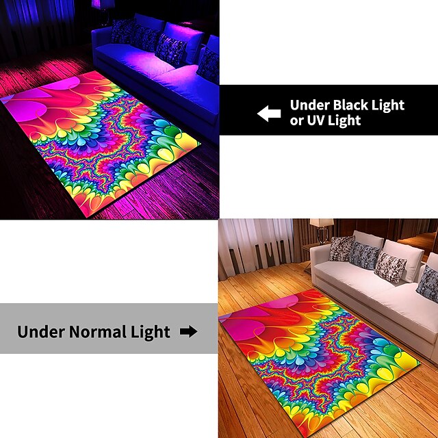 Blacklight Printed Carpet UV Reactive Glow in the Dark Rug Large Non-Slip Rug Mat for Room Decor