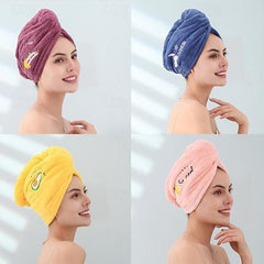 Dry Hair Cap Embroidery Cap Double-Layer Shower Cap Quick-Drying Strong Water Absorption Thickened Home Bag Hair Dry Hair Towel Back To School College Student