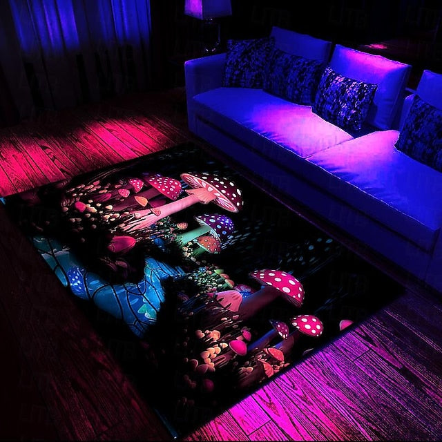 Blacklight Printed Carpet UV Reactive Glow in the Dark Rug Large Non-Slip Rug Mat for Room Decor