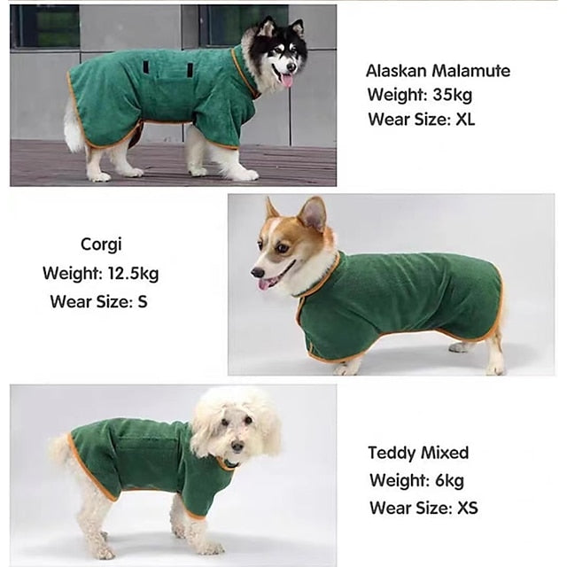 Pet Towel Absorbent Quick-drying Large Dog Bathrobe Green Pet It Wrap Waist Bathrobe