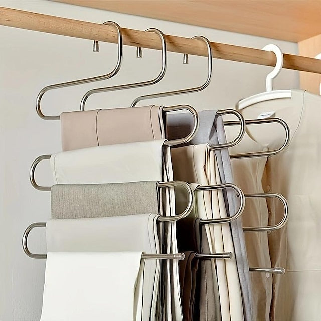 Multi Layer Pants Holder, Multifunctional S-shaped Clothes Holder For Wardrobe Storage, Household Bathroom Towel Organizer Rack, Anti Slip Storage, Sorting And Drying Device