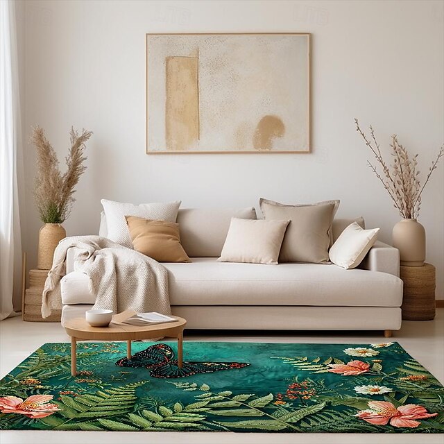 Green Butterfly Plant Area Rug Kitchen Mat Non-Slip Oil Proof Floor Mat Livingroom Rug Indoor Outdoor Mat Bedroom Decor Bathroom Mat Entrance Rug Door Mat