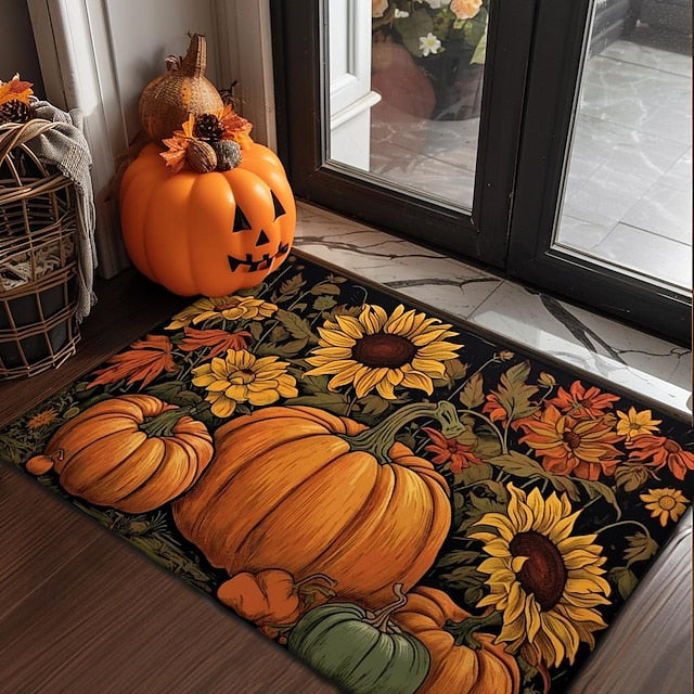 Doormat Pumpkin Sunflowers Kitchen Mat Floor Mat Non-Slip Area Rug Oil Proof Rug Indoor Outdoor Mat Bedroom Decor Bathroom Mat Entrance Rug