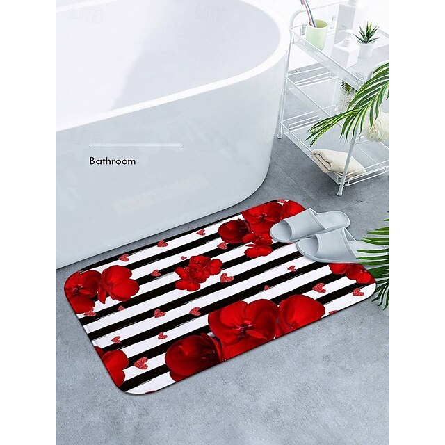 Valentine's Day Love non-slip doormat Polyester machine washable soft absorbent doormat suitable for entrance kitchen living room bedroom bathroom home decor - holiday themed  Absorbent Bathroom Rug