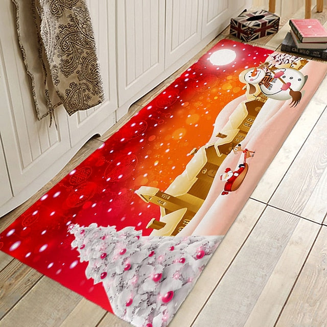 Christmas Decorations Pattern Floor Mat Flannel Hallway Carpets Area Rugs Xmas Door Mat for Bedroom Living Room Carpet Kitchen Bathroom Anti-Slip Floor Mats