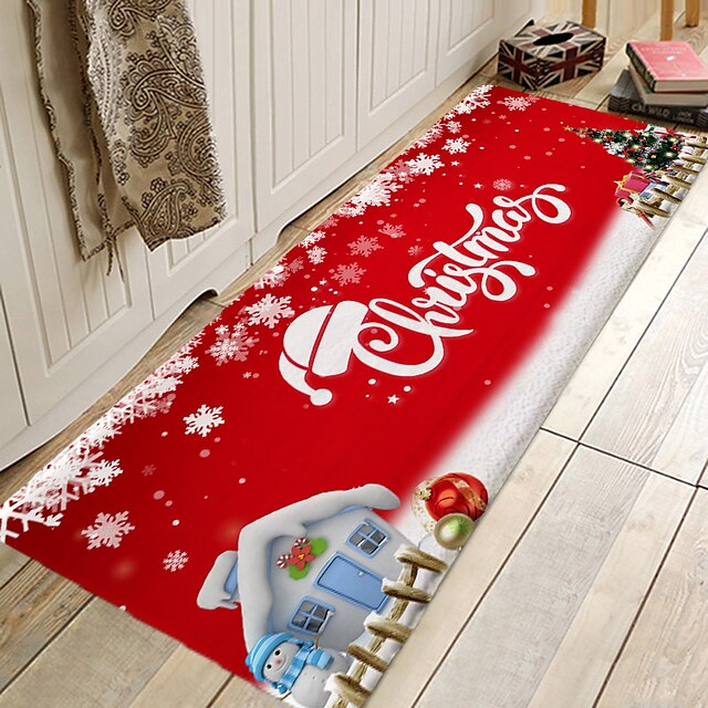 Christmas Decorations Party Flannel Floor Mat Area Rug Door Mat Hallway Carpets Area Rugs for Bedroom Living Room Carpet Kitchen Bathroom Anti-Slip Xmas Floor Mats