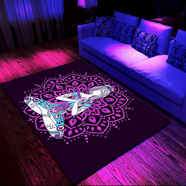 Blacklight Rug UV Reactive Glow in the Dark Area Rug Kitchen Mat Non-Slip Oil Proof Mandala Boho Floor Mat Livingroom Rug Indoor Outdoor Mat Bedroom Decor Bathroom Mat Entrance Rug Door Mat