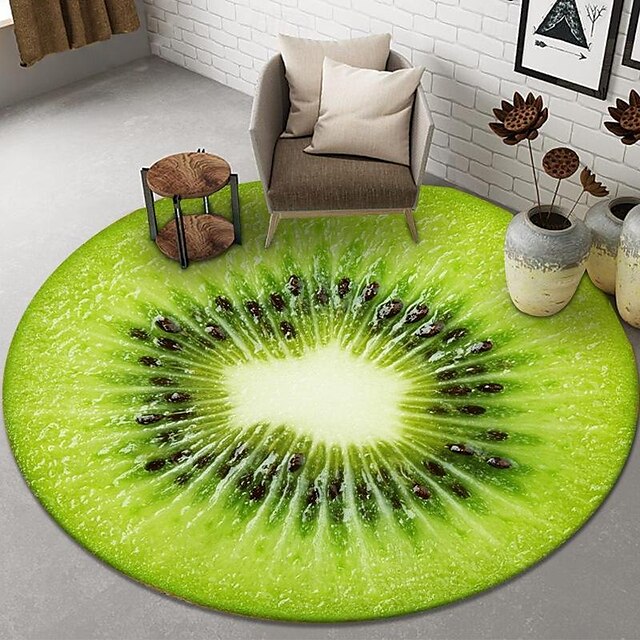 Fruit Rug Floor Mat Non-Slip Round Area Rugs Kitchen Floor Mat Soft Carpet for Bedroom Livingroom Bedside