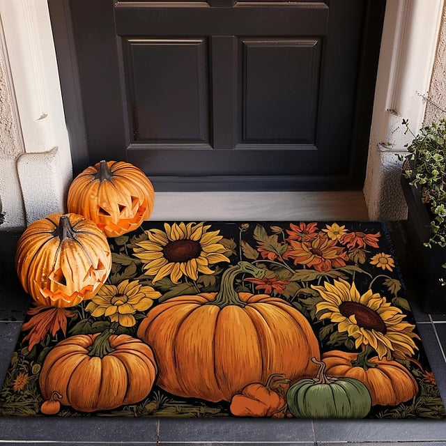 Doormat Pumpkin Sunflowers Kitchen Mat Floor Mat Non-Slip Area Rug Oil Proof Rug Indoor Outdoor Mat Bedroom Decor Bathroom Mat Entrance Rug