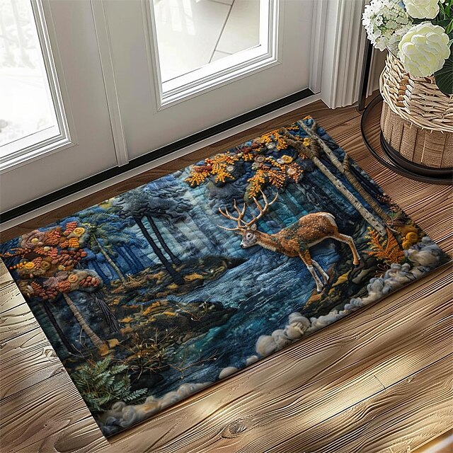 Autumn Quilt Forest Deer Doormat Kitchen Mat Floor Mat Non-Slip Area Rug Oil Proof Rug Indoor Outdoor Mat Bedroom Decor Bathroom Mat Entrance Rug