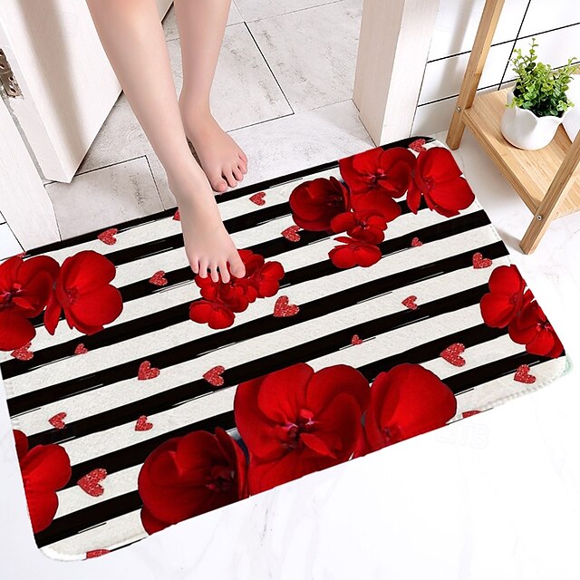 Valentine's Day Love non-slip doormat Polyester machine washable soft absorbent doormat suitable for entrance kitchen living room bedroom bathroom home decor - holiday themed  Absorbent Bathroom Rug