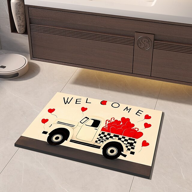 Valentine's Day Bathroom Rug, Polyester Rectangle Door Mat, Super Absorbent, Non-Slip, Easy-to-Clean, Stain-Resistant Bath Mat