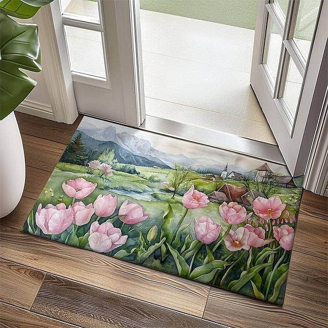 Countryside Tuilps Doormat Floor Mats Washable Rugs Kitchen Mat Non-Slip Oil Proof Rug Indoor Outdoor Mat Bedroom Decor Bathroom Mat Entrance Rug