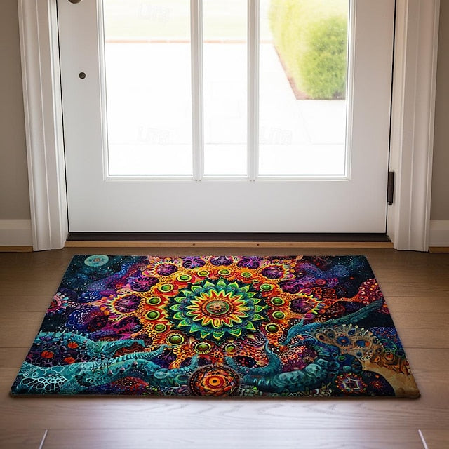 Painting Mandala Bohemian Doormat v Non-Slip Oil Proof Rug Indoor Outdoor Mat Bedroom Decor Bathroom Mat Entrance Rug