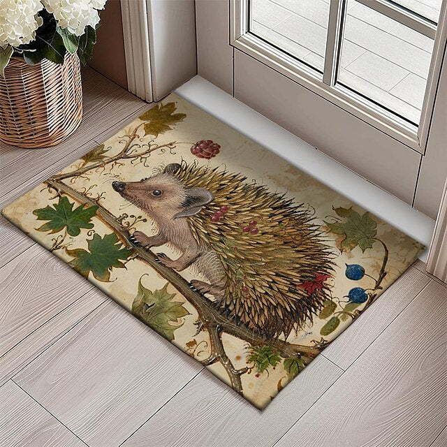 Hedgehog Fruits Doormat Kitchen Mat Floor Mat Non-Slip Area Rug Oil Proof Rug Indoor Outdoor Mat Bedroom Decor Bathroom Mat Entrance Rug