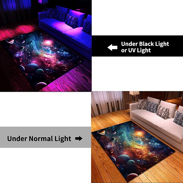 Blacklight Rug UV Reactive Glow in the Dark Area Rug Kitchen Mat Non-Slip Oil Proof Trippy Galaxy Floor Mat Livingroom Rug Indoor Outdoor Mat Bedroom Decor Bathroom Mat Entrance Rug Door Mat