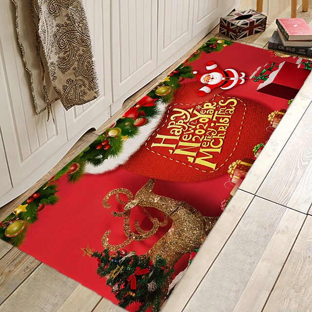 Christmas Decorations Party Flannel Floor Mat Area Rug Door Mat Hallway Carpets Area Rugs for Bedroom Living Room Carpet Kitchen Bathroom Anti-Slip Xmas Floor Mats