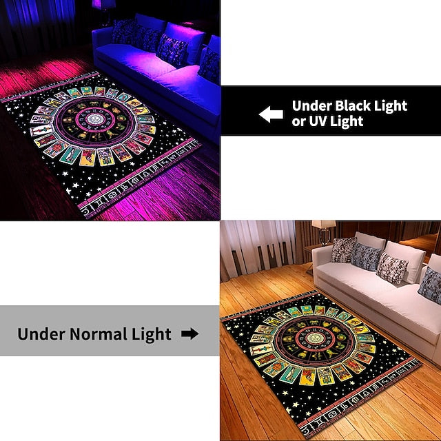 Tree of Life Blacklight Rug Carpet Floor Mat UV Reactive Glow in the Dark Rug Large Non-Slip Rug Mat Carpet for Room Decor