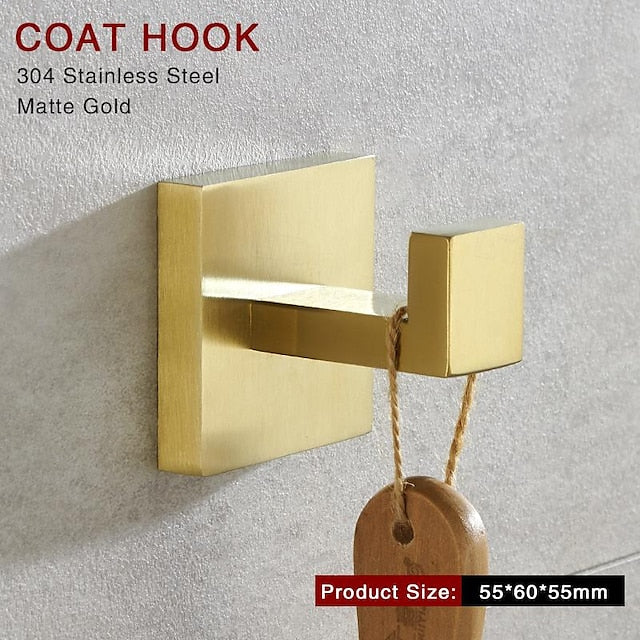 Bathroom Hardware Accessories Stainless Steel Wall Mounted Brushed Nickel Towel Bar Hand Towel Holder Toilet Paper Holder Robe Towel Hook Coat Hook Towel Bar (Gold)