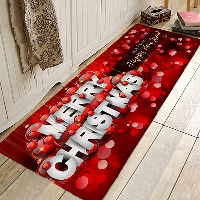 Christmas Decorations Pattern Floor Mat Flannel Hallway Carpets Area Rugs Xmas Door Mat for Bedroom Living Room Carpet Kitchen Bathroom Anti-Slip Floor Mats