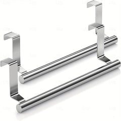 2pcs Stainless Steel No-Drill Over-the-Door Towel Rack: Perfect for Kitchen Cabinet Doors, Back of Doors, Ideal for Hanging Dishcloths, Towels, providing Convenient Storage and Organization