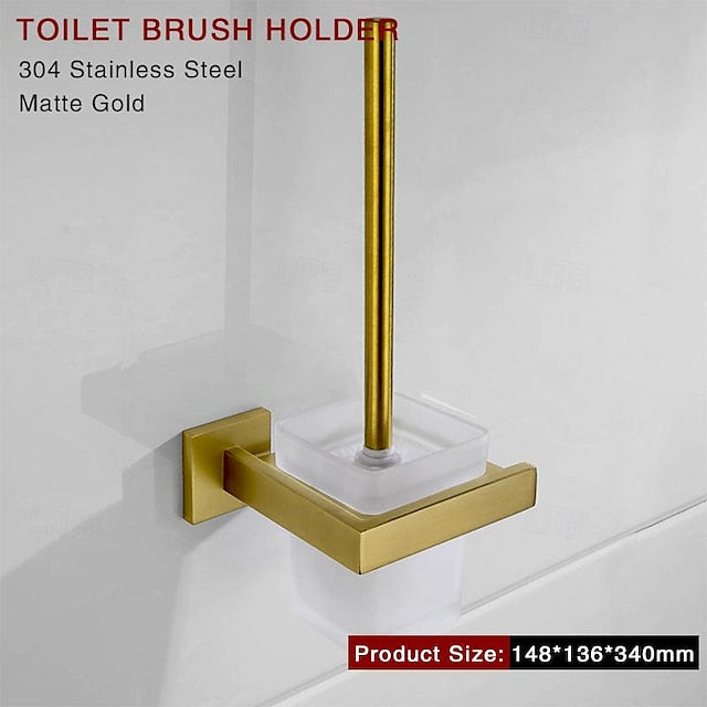 Bathroom Hardware Accessories Stainless Steel Wall Mounted Brushed Nickel Towel Bar Hand Towel Holder Toilet Paper Holder Robe Towel Hook Coat Hook Towel Bar (Gold)