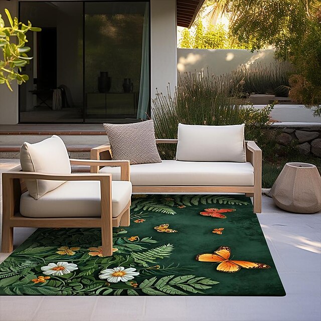 Green Butterfly Plant Area Rug Kitchen Mat Non-Slip Oil Proof Floor Mat Livingroom Rug Indoor Outdoor Mat Bedroom Decor Bathroom Mat Entrance Rug Door Mat