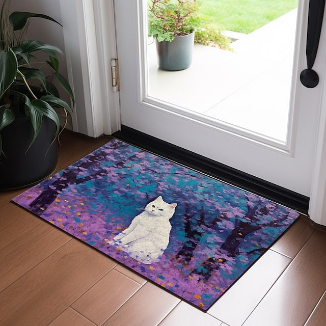 Painting Cat Doormat Floor Mats Washable Rugs Kitchen Mat Non-Slip Oil Proof Rug Indoor Outdoor Mat Bedroom Decor Bathroom Mat Entrance Rug