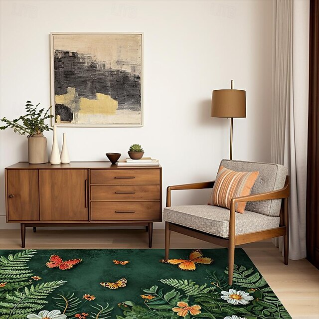 Green Butterfly Plant Area Rug Kitchen Mat Non-Slip Oil Proof Floor Mat Livingroom Rug Indoor Outdoor Mat Bedroom Decor Bathroom Mat Entrance Rug Door Mat