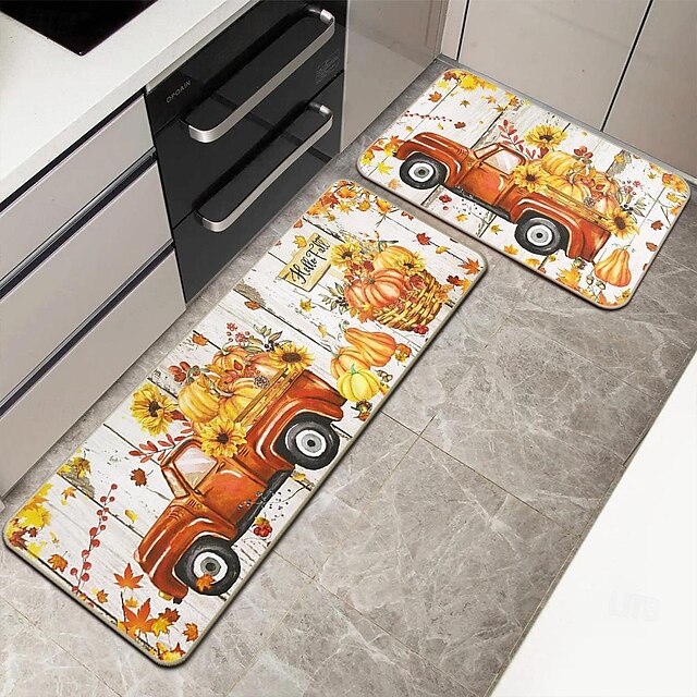 Autumn Pumpkin Truck Area Rug Kitchen Mat Non-Slip Oil Proof Floor Mat Livingroom Rug Indoor Outdoor Mat Bedroom Decor Bathroom Mat Entrance Rug Door Mat