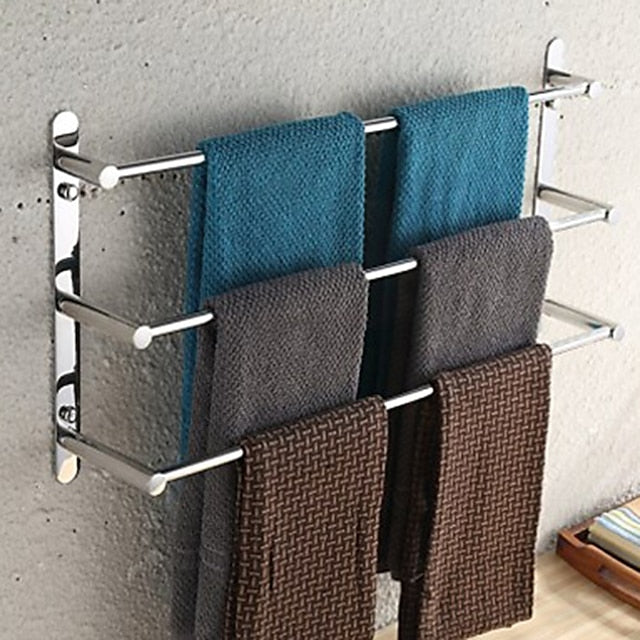 3-Tiers Towel Rack Stainless Steel Bath Towel Bar  Towel Rail Wall Mount Mirror Polished Silvery 60/70cm