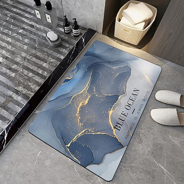 Diatomaceous Earth Bath Mat Non-slip Marble Pattern Super Absorbent Toilet Door Quick-Drying Foot Mat Entry Door Mat Non-Slip Mat